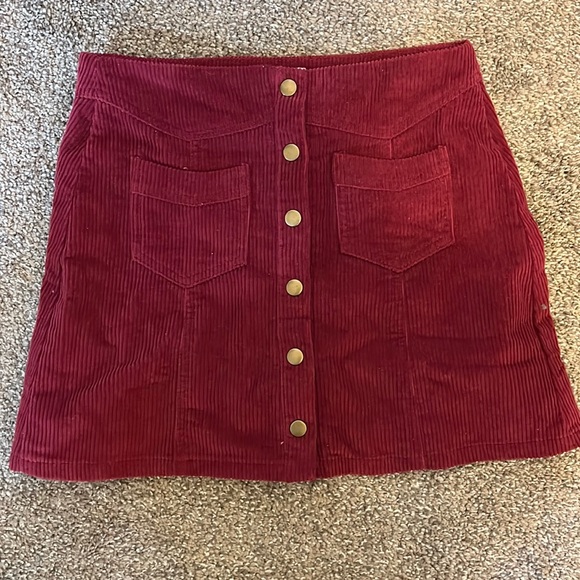 Pink Lily maroon corduroy button up skirt - Picture 1 of 2